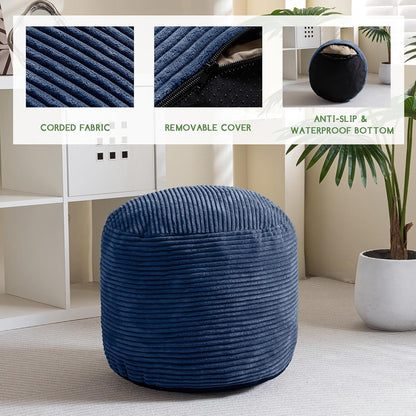 Round Stuffed Pouf Ottoman, Corduroy Poufs with Foam Chunk Filling, Furry and Fluffy Pouf Foot Stool Storage Ottoman, 20 X 15 Floor Poufs Foot Rest for Living Room, Dark Grey