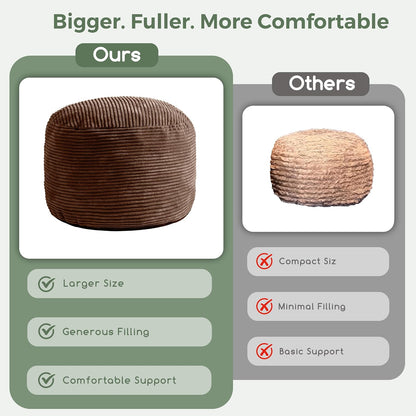 Round Stuffed Pouf Ottoman, Corduroy Poufs with Foam Chunk Filling, Furry and Fluffy Pouf Foot Stool Storage Ottoman, 20 X 15 Floor Poufs Foot Rest for Living Room, Dark Grey