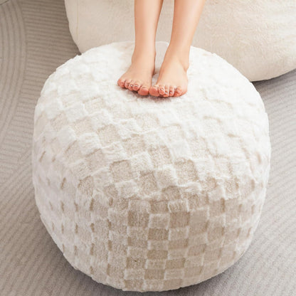 Round Stuffed Pouf Ottoman, Corduroy Poufs with Foam Chunk Filling, Furry and Fluffy Pouf Foot Stool Storage Ottoman, 20 X 15 Floor Poufs Foot Rest for Living Room, Dark Grey