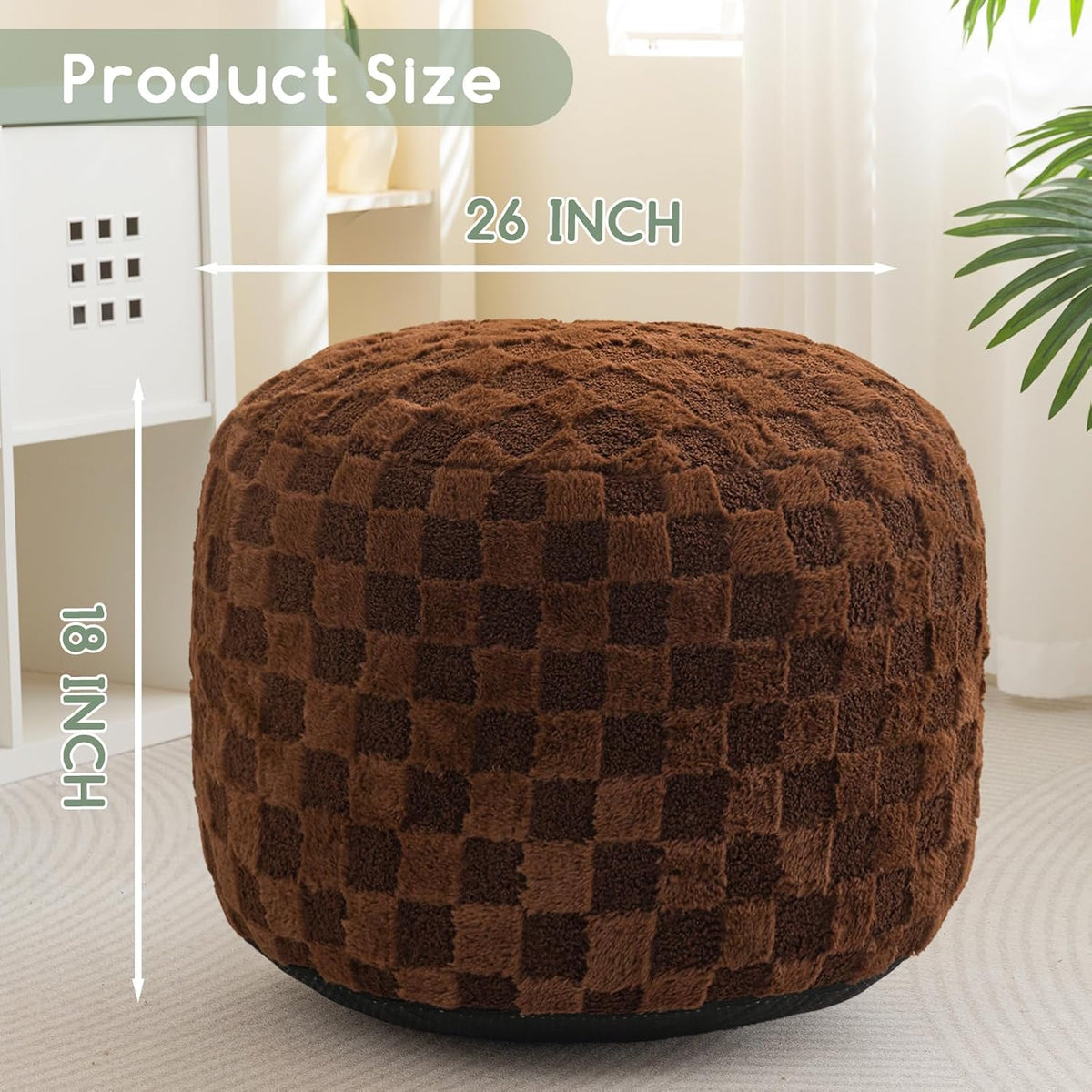 Round Stuffed Pouf Ottoman, Corduroy Poufs with Foam Chunk Filling, Furry and Fluffy Pouf Foot Stool Storage Ottoman, 20 X 15 Floor Poufs Foot Rest for Living Room, Dark Grey