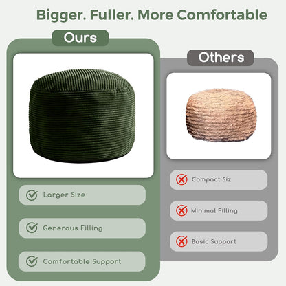 Round Stuffed Pouf Ottoman, Corduroy Poufs with Foam Chunk Filling, Furry and Fluffy Pouf Foot Stool Storage Ottoman, 20 X 15 Floor Poufs Foot Rest for Living Room, Dark Grey