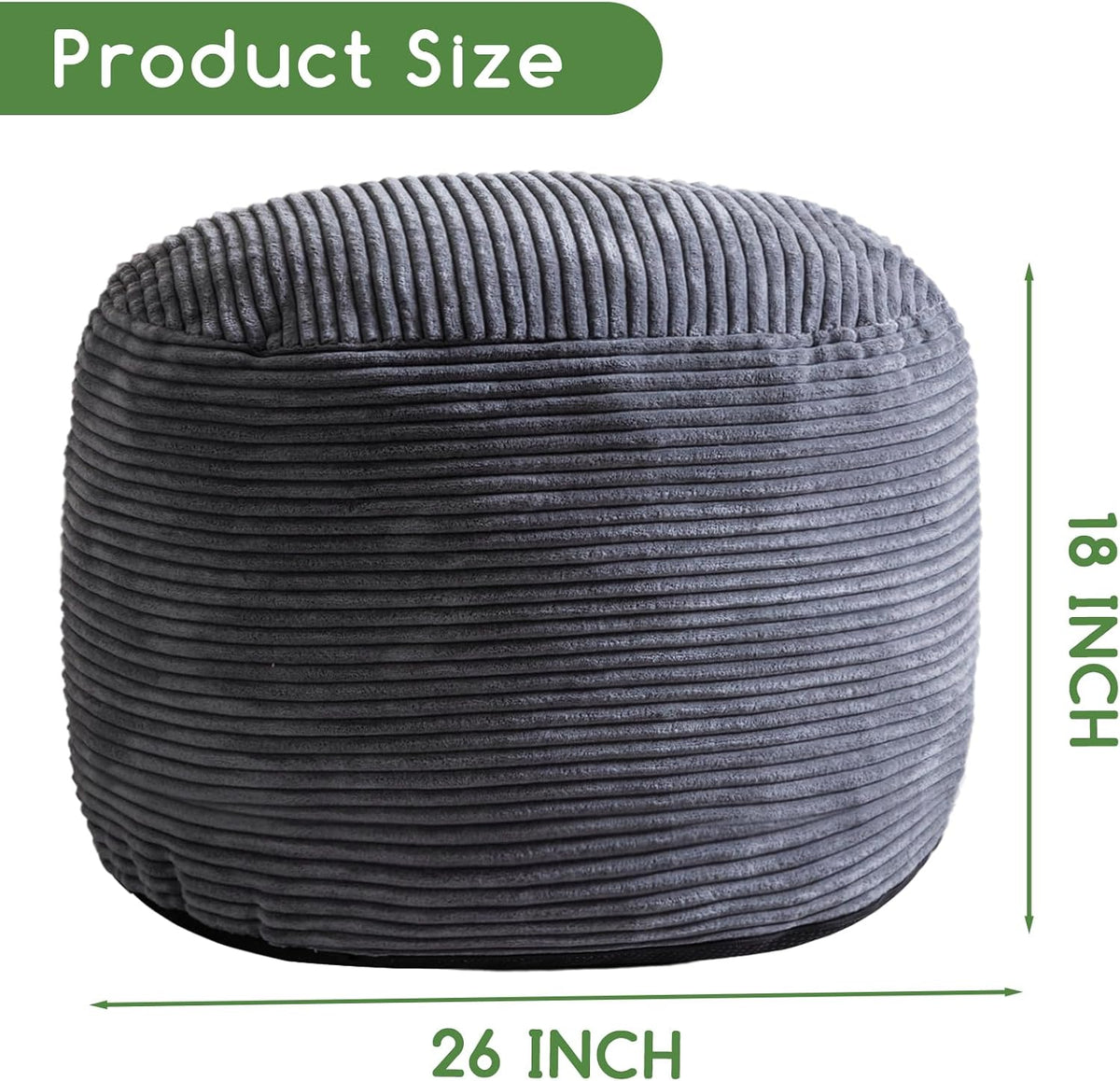 Round Stuffed Pouf Ottoman, Corduroy Poufs with Foam Chunk Filling, Furry and Fluffy Pouf Foot Stool Storage Ottoman, 20 X 15 Floor Poufs Foot Rest for Living Room, Dark Grey