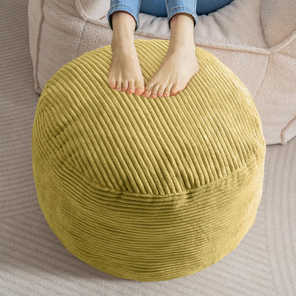 Round Stuffed Pouf Ottoman, Corduroy Poufs with Foam Chunk Filling, Furry and Fluffy Pouf Foot Stool Storage Ottoman, 20 X 15 Floor Poufs Foot Rest for Living Room, Dark Grey