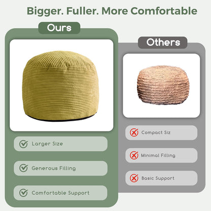 Round Stuffed Pouf Ottoman, Corduroy Poufs with Foam Chunk Filling, Furry and Fluffy Pouf Foot Stool Storage Ottoman, 20 X 15 Floor Poufs Foot Rest for Living Room, Dark Grey