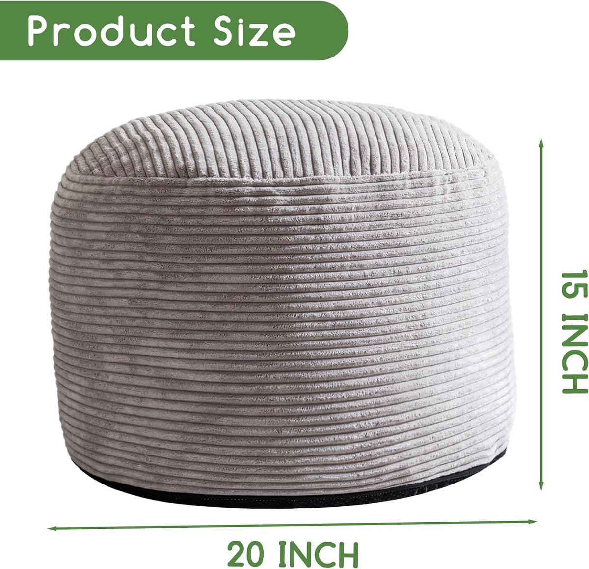 Round Stuffed Pouf Ottoman, Corduroy Poufs with Foam Chunk Filling, Furry and Fluffy Pouf Foot Stool Storage Ottoman, 20 X 15 Floor Poufs Foot Rest for Living Room, Dark Grey
