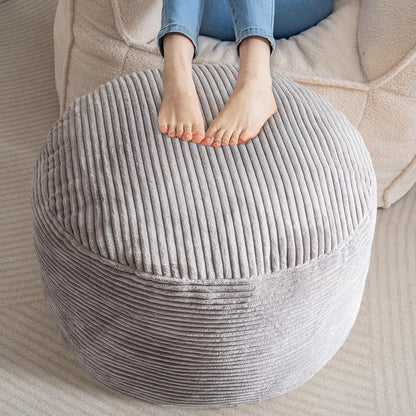Round Stuffed Pouf Ottoman, Corduroy Poufs with Foam Chunk Filling, Furry and Fluffy Pouf Foot Stool Storage Ottoman, 20 X 15 Floor Poufs Foot Rest for Living Room, Dark Grey
