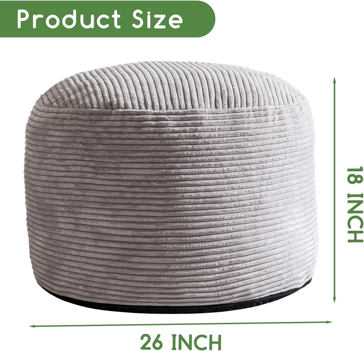 Round Stuffed Pouf Ottoman, Corduroy Poufs with Foam Chunk Filling, Furry and Fluffy Pouf Foot Stool Storage Ottoman, 20 X 15 Floor Poufs Foot Rest for Living Room, Dark Grey