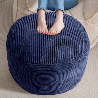 Round Stuffed Pouf Ottoman, Corduroy Poufs with Foam Chunk Filling, Furry and Fluffy Pouf Foot Stool Storage Ottoman, 20 X 15 Floor Poufs Foot Rest for Living Room, Dark Grey