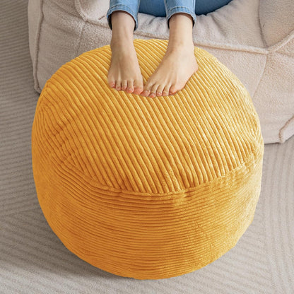 Round Stuffed Pouf Ottoman, Corduroy Poufs with Foam Chunk Filling, Furry and Fluffy Pouf Foot Stool Storage Ottoman, 20 X 15 Floor Poufs Foot Rest for Living Room, Dark Grey