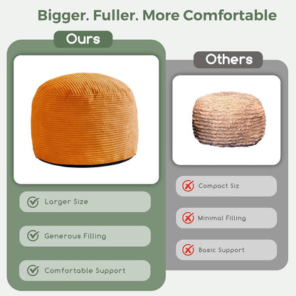 Round Stuffed Pouf Ottoman, Corduroy Poufs with Foam Chunk Filling, Furry and Fluffy Pouf Foot Stool Storage Ottoman, 20 X 15 Floor Poufs Foot Rest for Living Room, Dark Grey