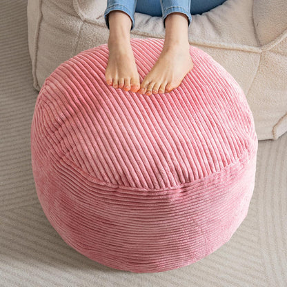 Round Stuffed Pouf Ottoman, Corduroy Poufs with Foam Chunk Filling, Furry and Fluffy Pouf Foot Stool Storage Ottoman, 20 X 15 Floor Poufs Foot Rest for Living Room, Dark Grey