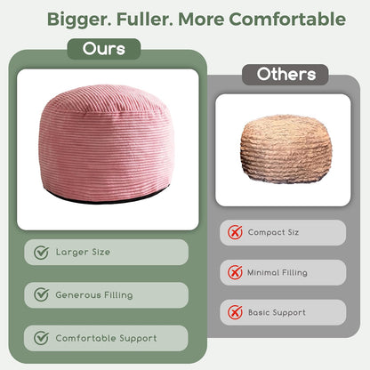 Round Stuffed Pouf Ottoman, Corduroy Poufs with Foam Chunk Filling, Furry and Fluffy Pouf Foot Stool Storage Ottoman, 20 X 15 Floor Poufs Foot Rest for Living Room, Dark Grey