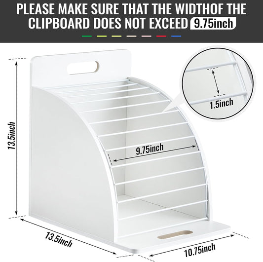2 Pack Wooden Metal Clipboards Holder with Raised Side Panel,White
