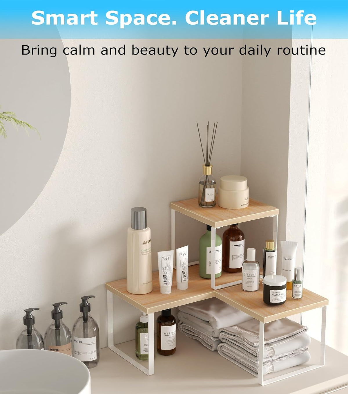 Aothia Desktop Shelf Organizer, 2-Tier Stackable Desk Shelves, Oak