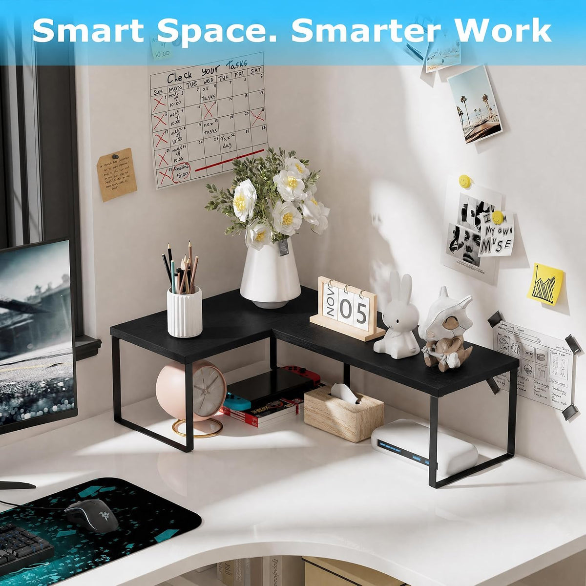 Aothia Desktop Shelf Organizer, 2-Tier Stackable Desk Shelves, Oak