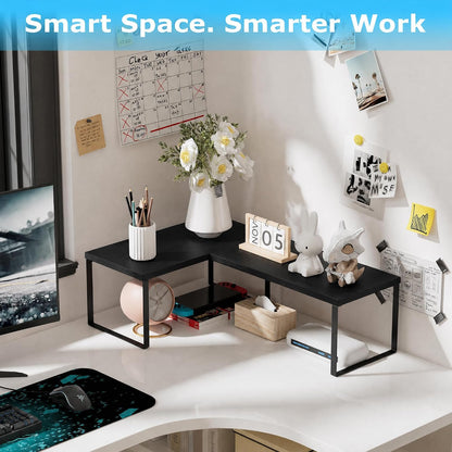 Aothia Desktop Shelf Organizer, 2-Tier Stackable Desk Shelves, Oak