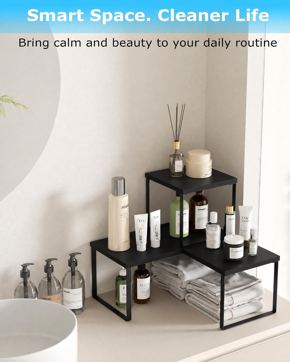 Aothia Desktop Shelf Organizer, 2-Tier Stackable Desk Shelves, Oak