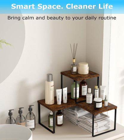 Aothia Desktop Shelf Organizer, 2-Tier Stackable Desk Shelves, Oak