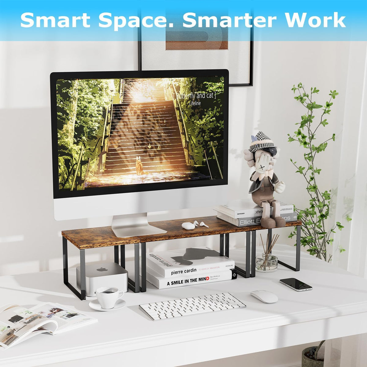 Aothia Desktop Shelf Organizer, 2-Tier Stackable Desk Shelves, Oak
