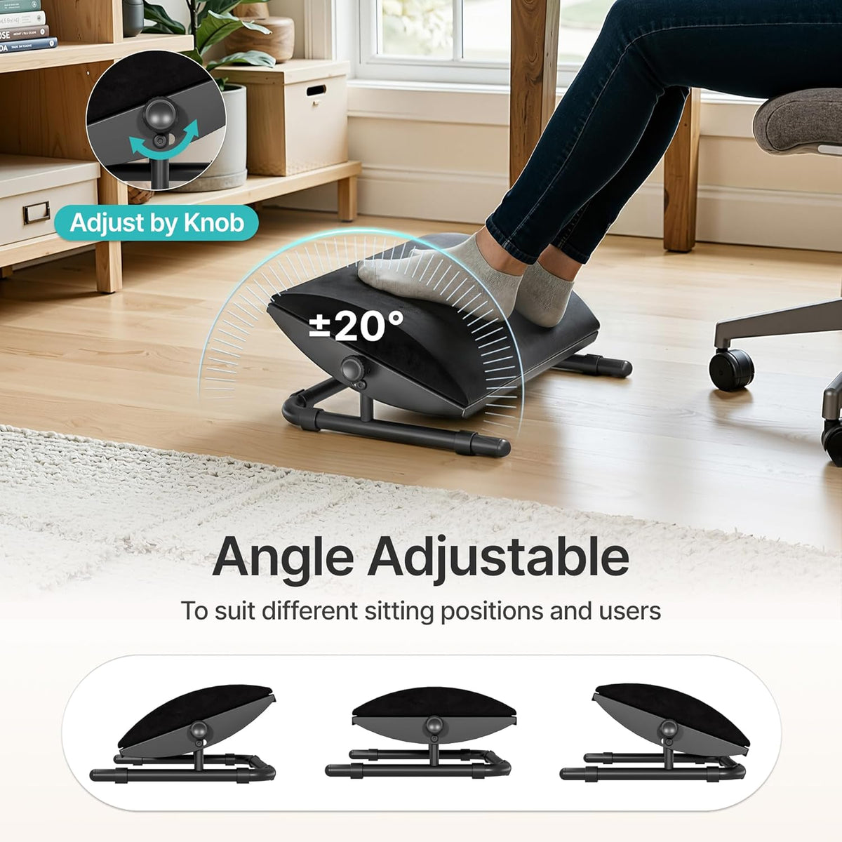 Foot Rest Under Desk with Memory Foam, Adjustable Tilt, Steel Base
