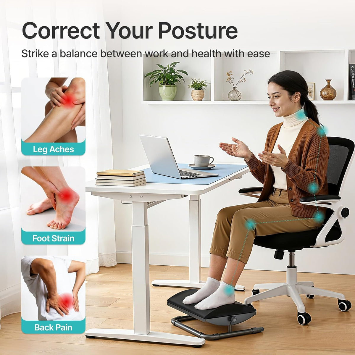 Foot Rest Under Desk with Memory Foam, Adjustable Tilt, Steel Base