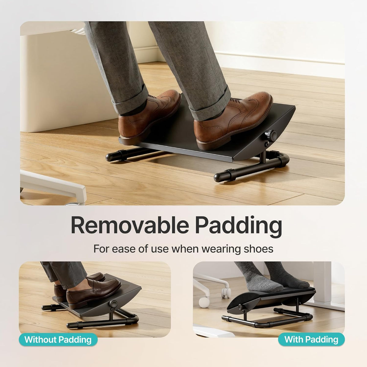 Foot Rest Under Desk with Memory Foam, Adjustable Tilt, Steel Base