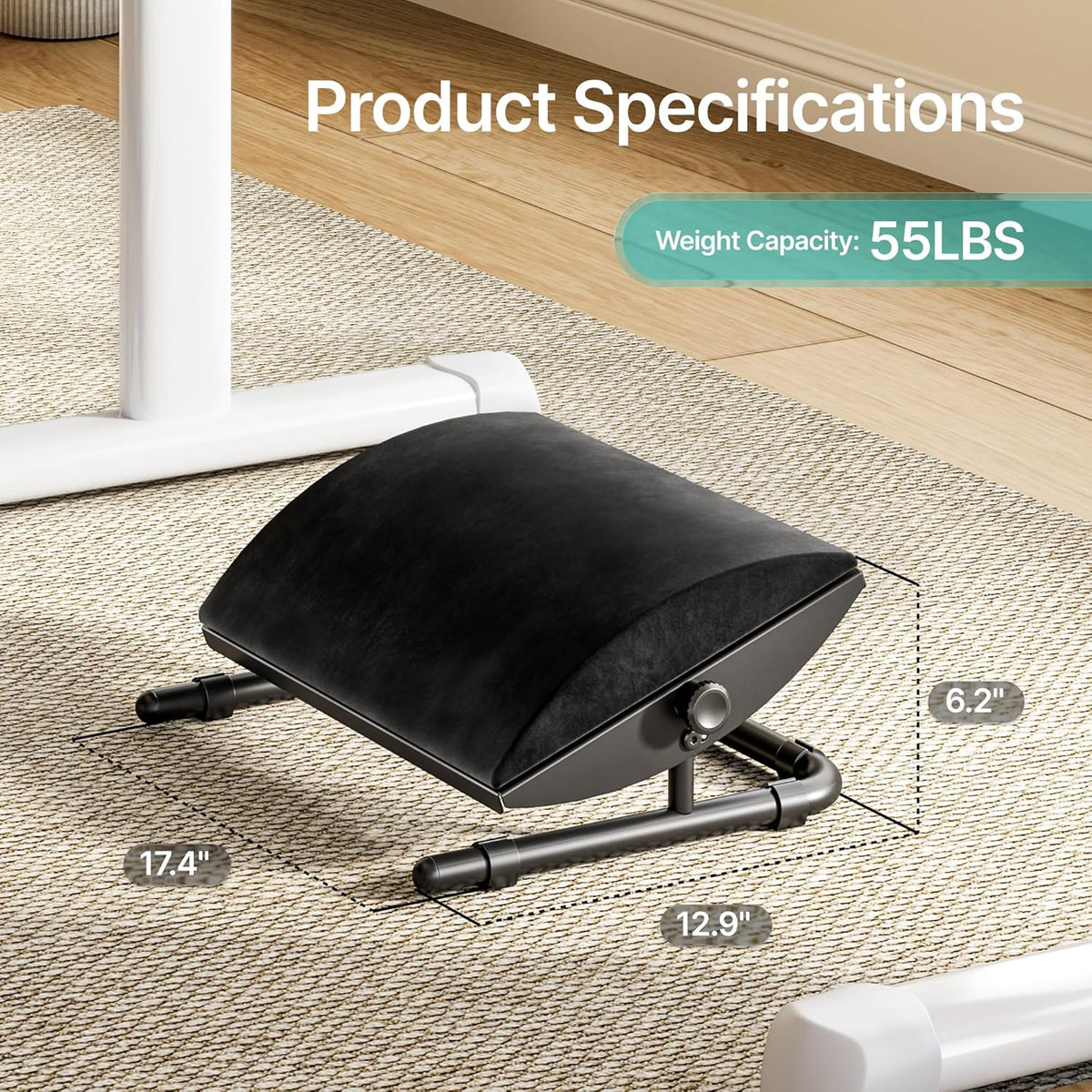 Foot Rest Under Desk with Memory Foam, Adjustable Tilt, Steel Base