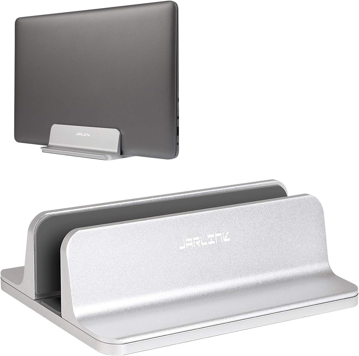 Vertical Laptop Stand, Adjustable Aluminum Desktop Holder, Silver