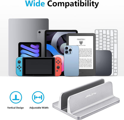 Vertical Laptop Stand, Adjustable Aluminum Desktop Holder, Silver