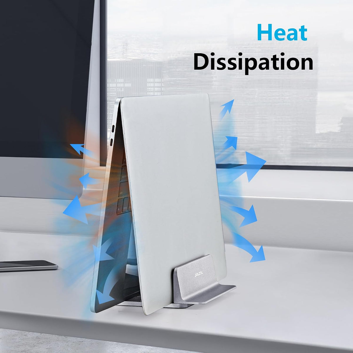 Vertical Laptop Stand, Adjustable Aluminum Desktop Holder, Silver