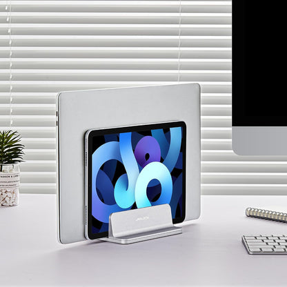 Vertical Laptop Stand, Adjustable Aluminum Desktop Holder, Silver