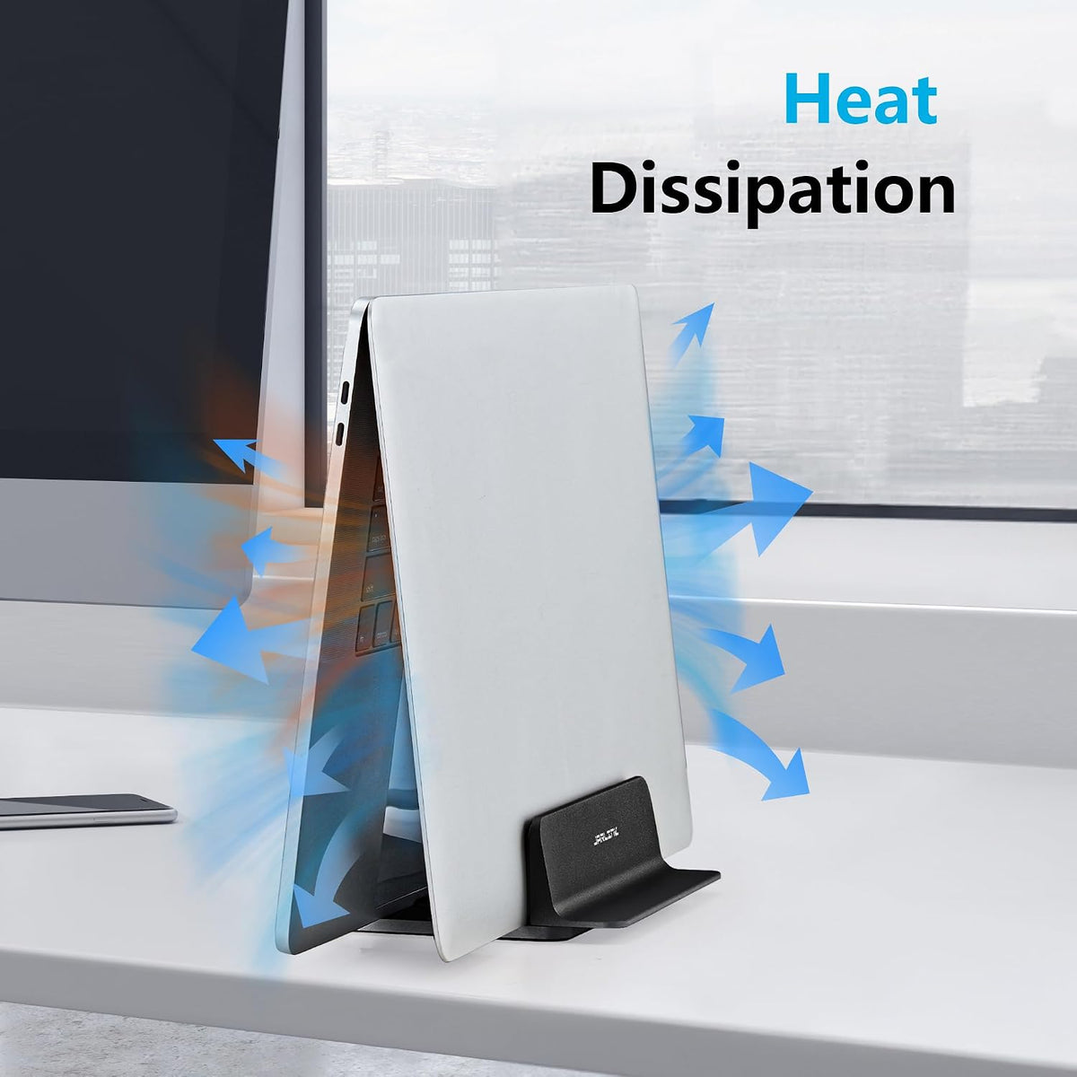 Vertical Laptop Stand, Adjustable Aluminum Desktop Holder, Silver