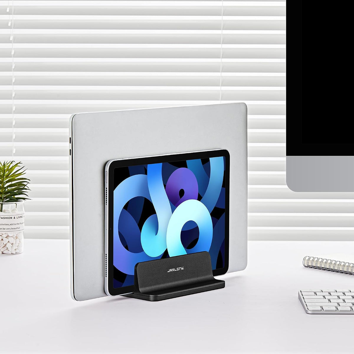 Vertical Laptop Stand, Adjustable Aluminum Desktop Holder, Silver