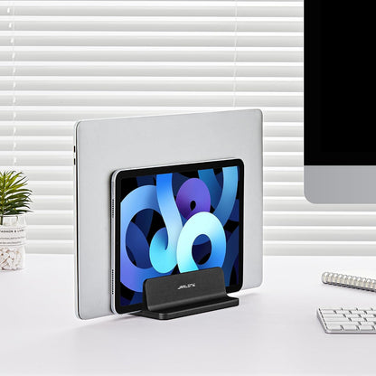 Vertical Laptop Stand, Adjustable Aluminum Desktop Holder, Silver