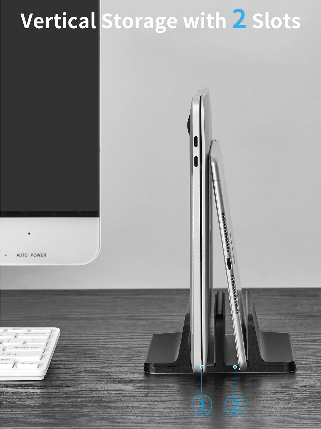 Vertical Laptop Stand, Adjustable Aluminum Desktop Holder, Silver