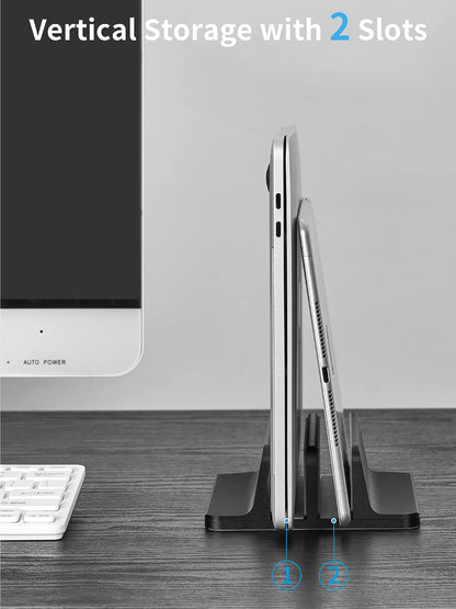 Vertical Laptop Stand, Adjustable Aluminum Desktop Holder, Silver