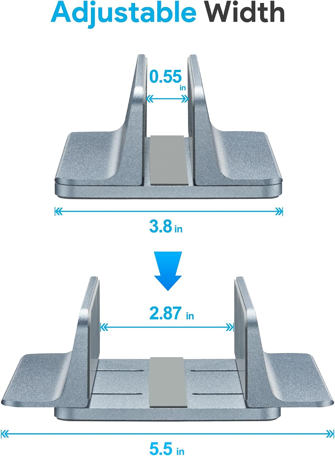 Vertical Laptop Stand, Adjustable Aluminum Desktop Holder, Silver