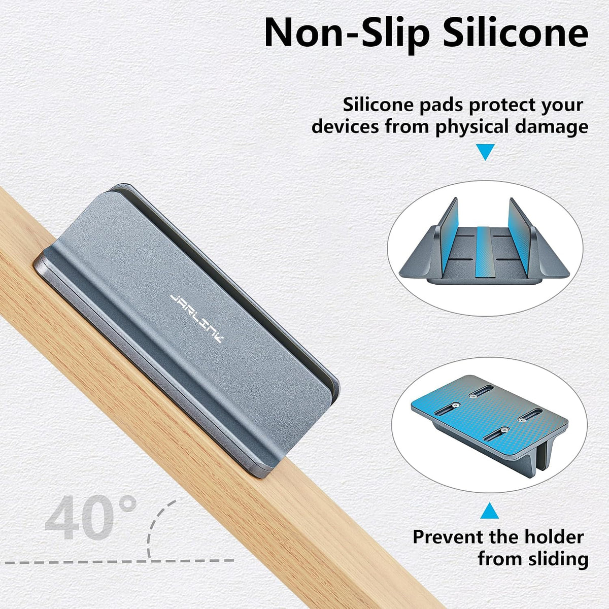 Vertical Laptop Stand, Adjustable Aluminum Desktop Holder, Silver