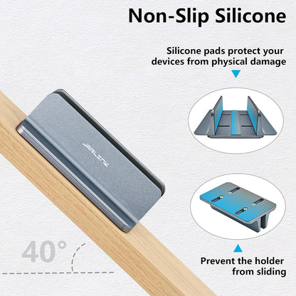 Vertical Laptop Stand, Adjustable Aluminum Desktop Holder, Silver