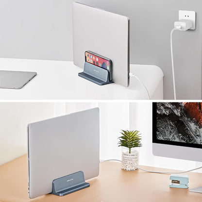 Vertical Laptop Stand, Adjustable Aluminum Desktop Holder, Silver