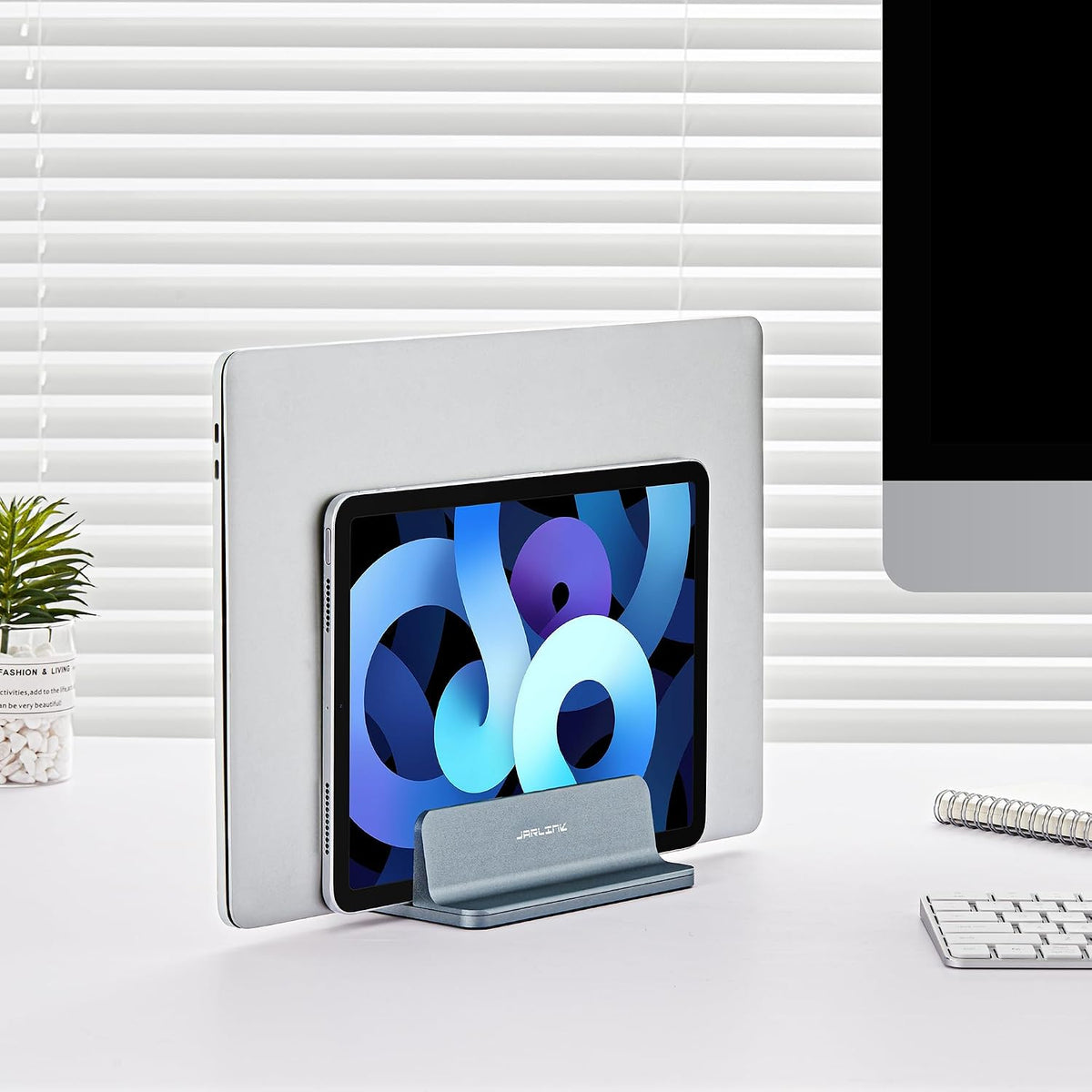 Vertical Laptop Stand, Adjustable Aluminum Desktop Holder, Silver