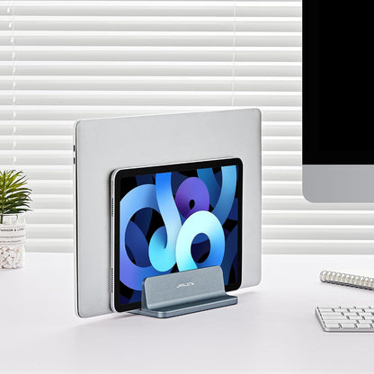 Vertical Laptop Stand, Adjustable Aluminum Desktop Holder, Silver