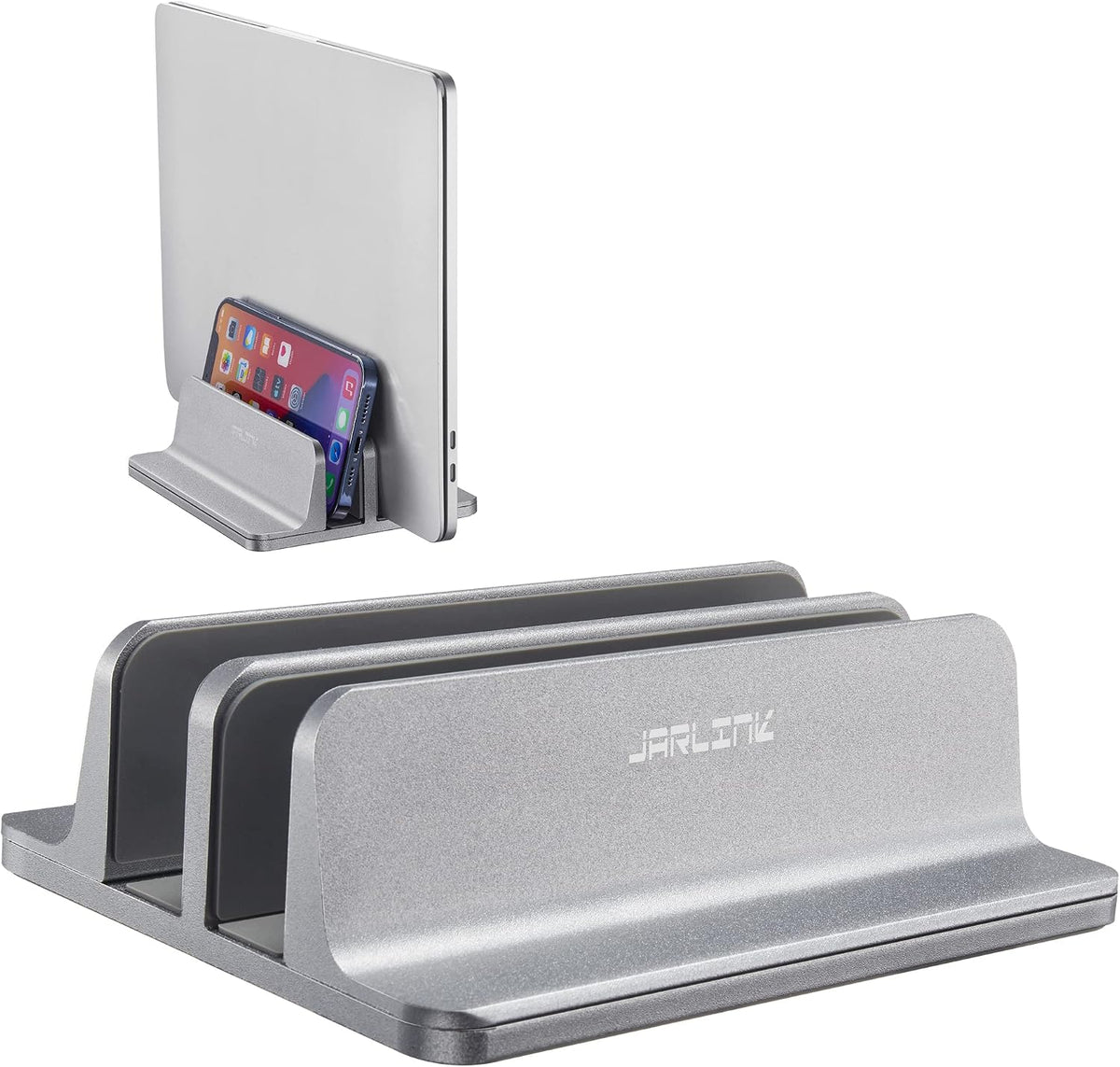Vertical Laptop Stand, Adjustable Aluminum Desktop Holder, Silver