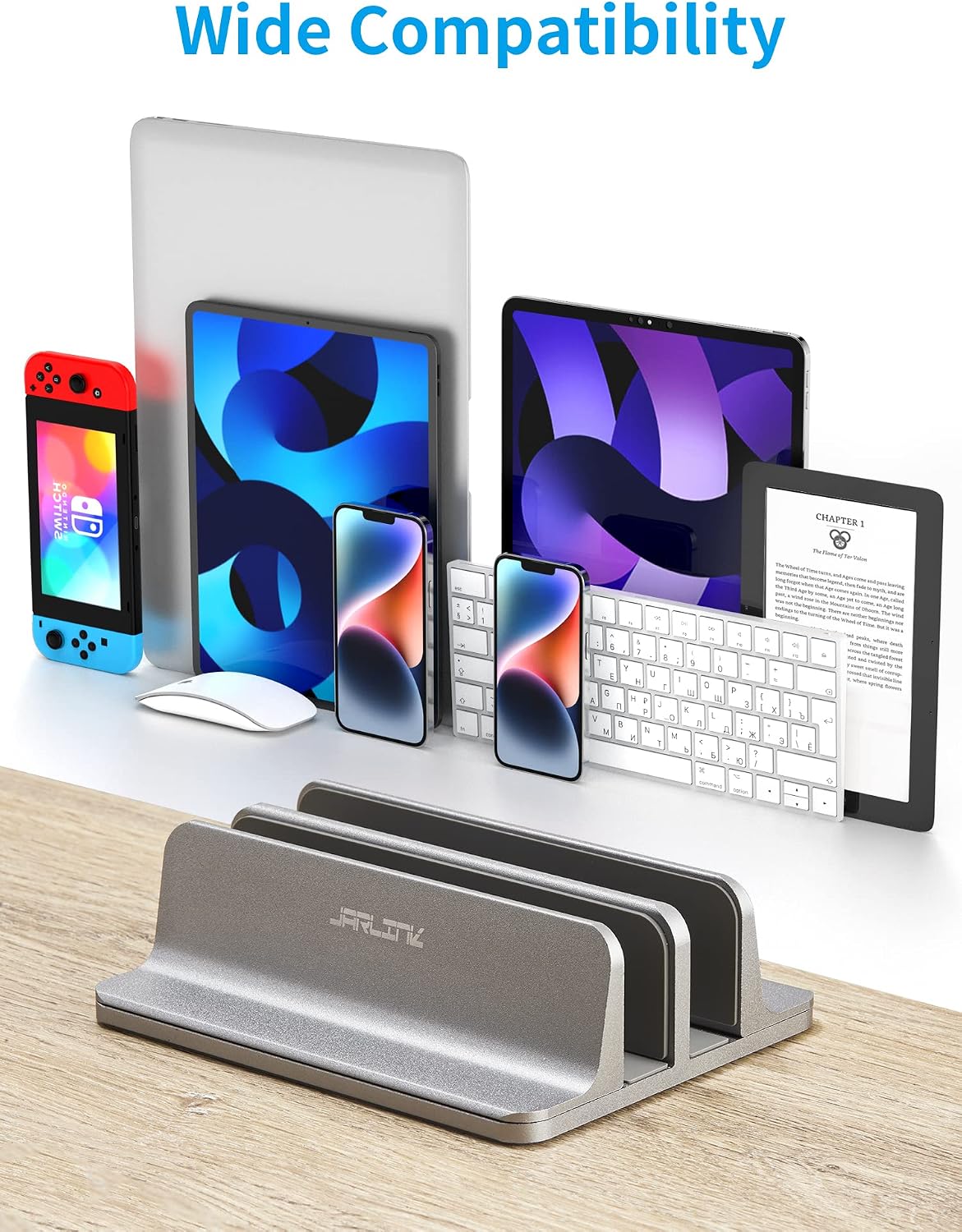 Vertical Laptop Stand, Adjustable Aluminum Desktop Holder, Silver