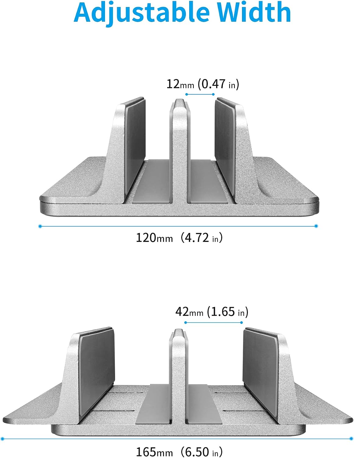 Vertical Laptop Stand, Adjustable Aluminum Desktop Holder, Silver