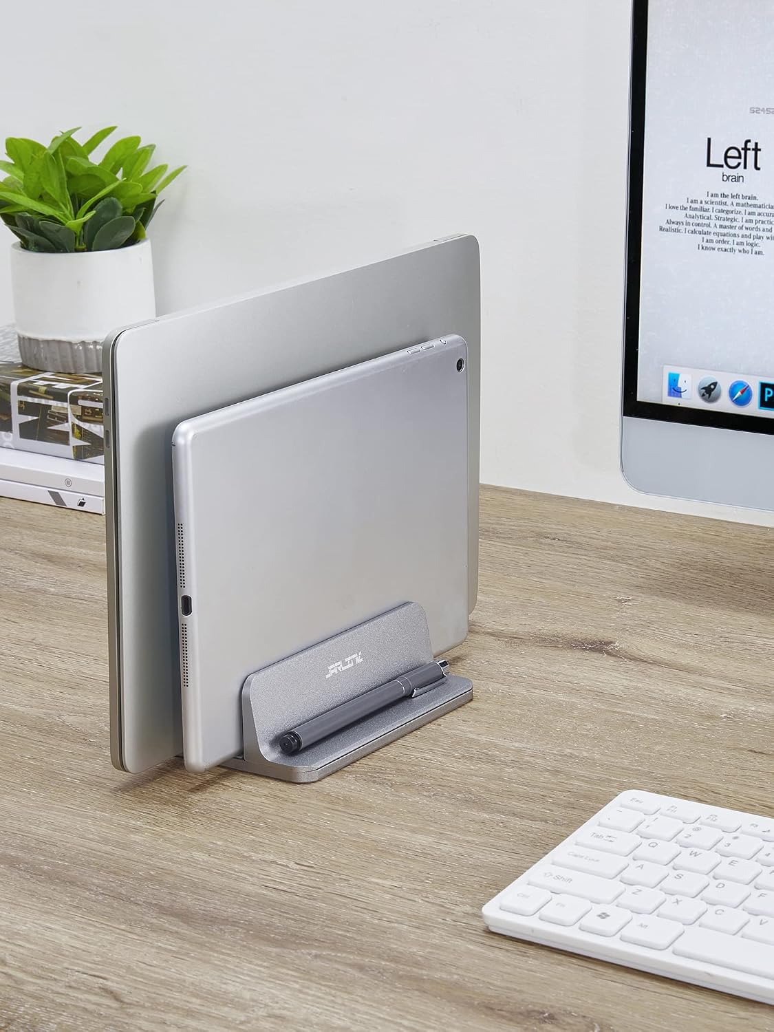 Vertical Laptop Stand, Adjustable Aluminum Desktop Holder, Silver