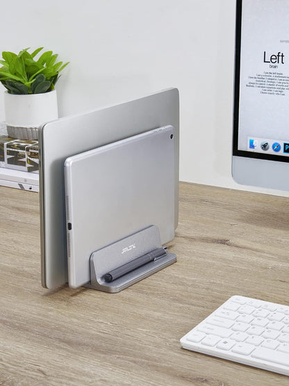 Vertical Laptop Stand, Adjustable Aluminum Desktop Holder, Silver