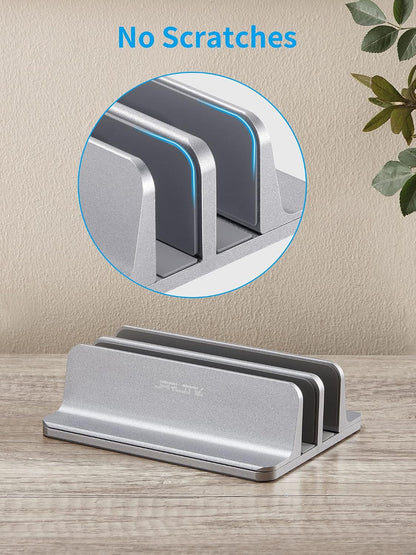 Vertical Laptop Stand, Adjustable Aluminum Desktop Holder, Silver