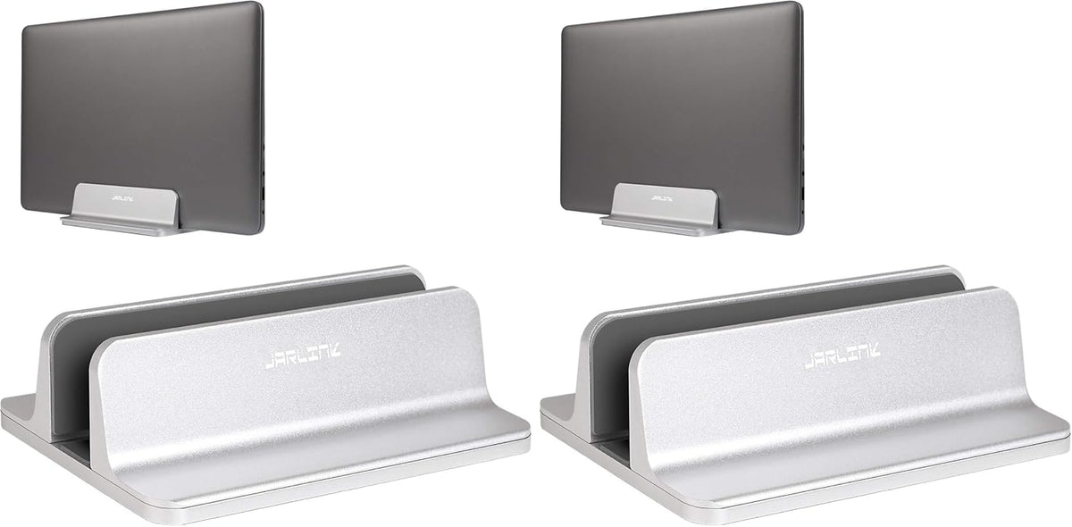 Vertical Laptop Stand, Adjustable Aluminum Desktop Holder, Silver