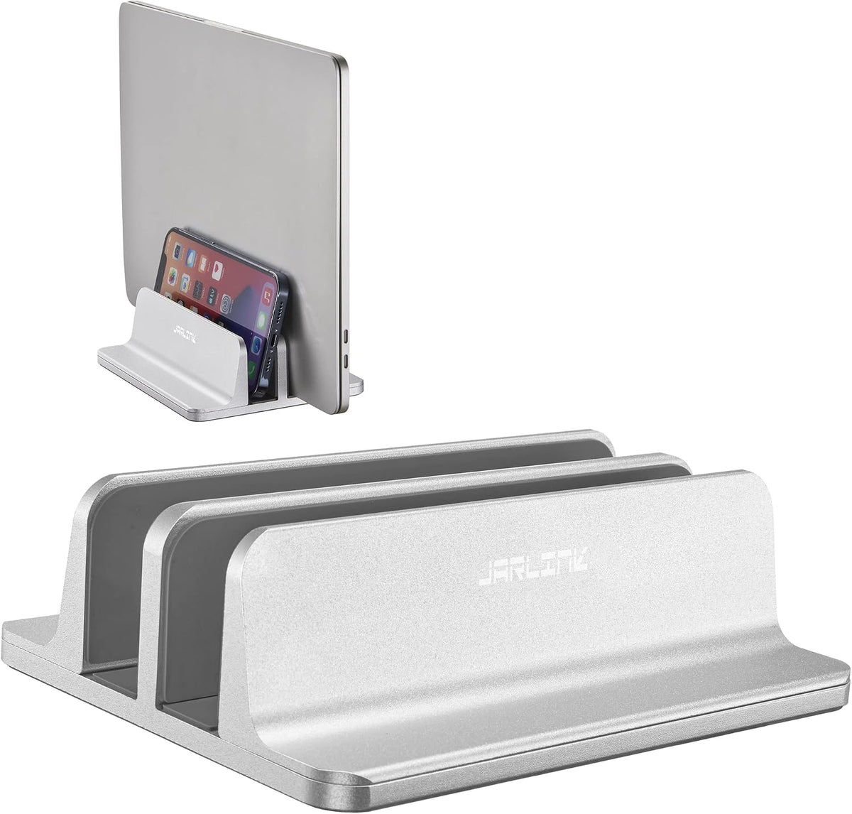 Vertical Laptop Stand, Adjustable Aluminum Desktop Holder, Silver